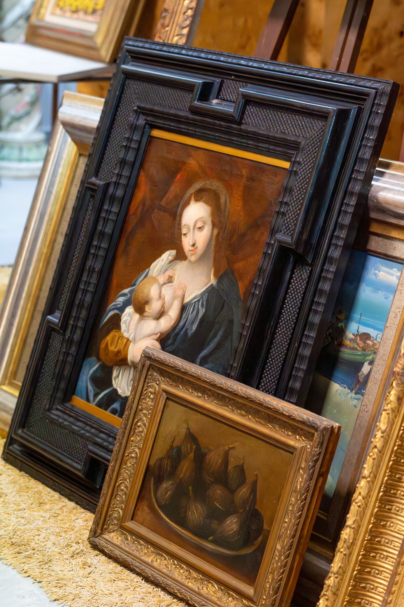 Pintura Virgen con El Niño S.XVII