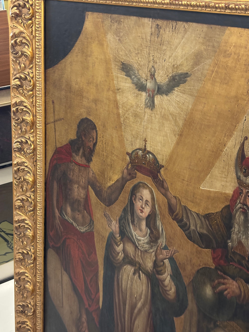 Coronación de la Virgen – Óleo sobre tabla, siglo XVIII